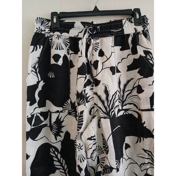 Nicole Miller Womens M Linen Wide Leg Pants Floral Tropical Print Resort Travel - Picture 3 of 6